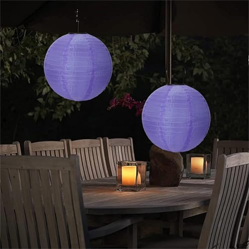 Lampions Solar Außen Wetterfest, 2 Stück Nylon Led Lampions Outdoor Solar Gartenlaterne Solarlampions für Außen Hängend Warmweiß mit Fransen für Garten, Hof, Terrasse, Hochzeit (##/20cm/Lila*) von Yeehliny