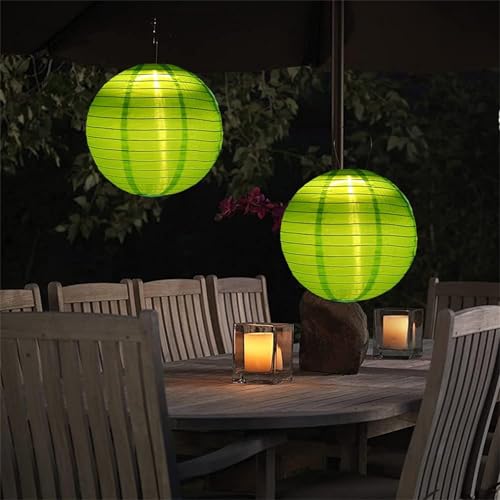 Lampions Solar Außen Wetterfest, 2 Stück Nylon Led Lampions Outdoor Solar Gartenlaterne Solarlampions für Außen Hängend Warmweiß mit Fransen für Garten, Hof, Terrasse, Hochzeit (##/30cm/Grün) von Yeehliny