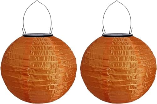 Lampions Solar Außen Wetterfest, Yeehliny Solar LED Laterne Wasserdicht Nylon Hängende Gartenlaterne, Solarlampions für Außen, LED Lampion Solar Lichterkette Aussen (20cm/2 Stück/Orange) von Yeehliny