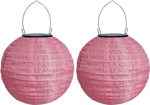 Lampions Solar Außen Wetterfest, Yeehliny Solar LED Laterne Wasserdicht Nylon Hängende Gartenlaterne, Solarlampions für Außen, LED Lampion Solar Lichterkette Aussen (20cm/2 Stück/Rosa) von Yeehliny