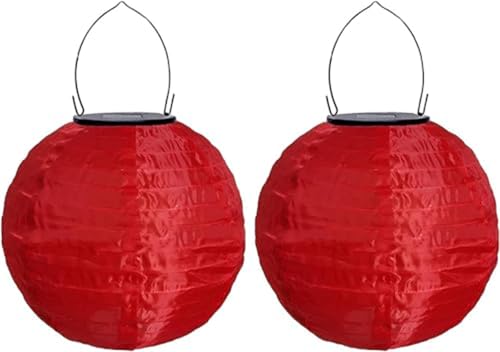 Lampions Solar Außen Wetterfest, Yeehliny Solar LED Laterne Wasserdicht Nylon Hängende Gartenlaterne, Solarlampions für Außen, LED Lampion Solar Lichterkette Aussen (20cm/2 Stück/Rot) von Yeehliny