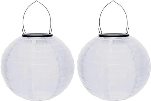 Lampions Solar Außen Wetterfest, Yeehliny Solar LED Laterne Wasserdicht Nylon Hängende Gartenlaterne, Solarlampions für Außen, LED Lampion Solar Lichterkette Aussen (20cm/2 Stück/Weiß) von Yeehliny