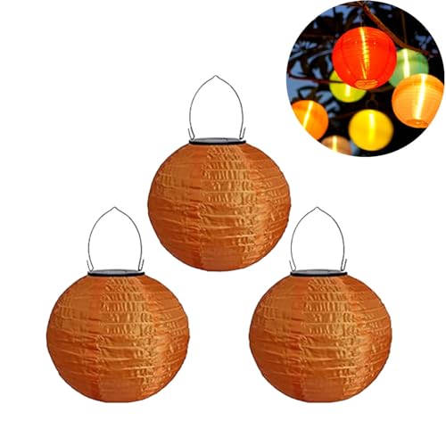 Lampions Solar Außen Wetterfest, Yeehliny Solar LED Laterne Wasserdicht Nylon Hängende Gartenlaterne, Solarlampions für Außen, LED Lampion Solar Lichterkette Aussen (20cm/3 Stück/Orange) von Yeehliny