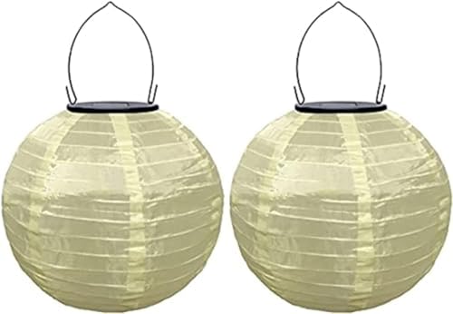 Lampions Solar Außen Wetterfest, Yeehliny Solar LED Laterne Wasserdicht Nylon Hängende Gartenlaterne, Solarlampions für Außen, LED Lampion Solar Lichterkette Aussen (30cm/2 Stück/Beige) von Yeehliny