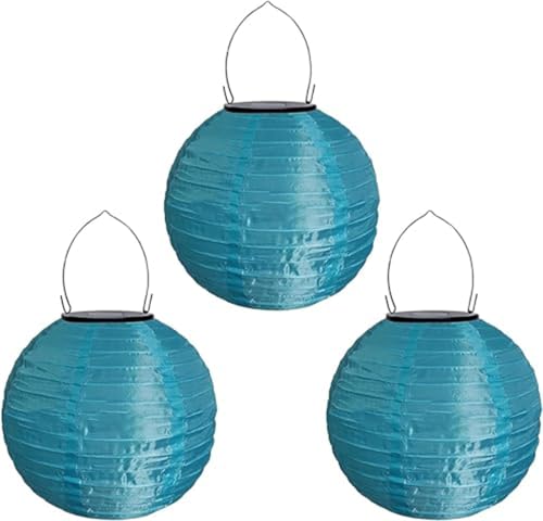 Lampions Solar Außen Wetterfest, Yeehliny Solar LED Laterne Wasserdicht Nylon Hängende Gartenlaterne, Solarlampions für Außen, LED Lampion Solar Lichterkette Aussen (30cm/3 Stück/Blau) von Yeehliny