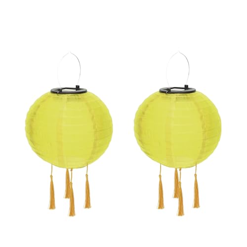 Solar Lampions Außen Wetterfest, Nylon Hänge Laterne Gartenlaterne Solarlaterne, LED Wasserdicht Lampion mit 4 Quaste, Warmweiß Solarlampions für Draußen, Garten, Hof, Hochzeit (30cm/2pcs/Gelb) von Yeehliny