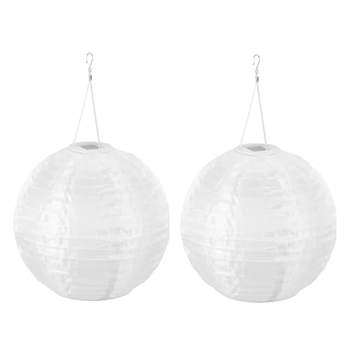 Solar Lampions außen Wetterfest, Solar Led Laterne Wasserdicht Warmweiß Nylon Hängende Gartenlaterne, Lampions Outdoor, Solarlampions für Draußen Garten Terrasse Hof Hochzeit (20cm/2pcs/Weiß) von Yeehliny
