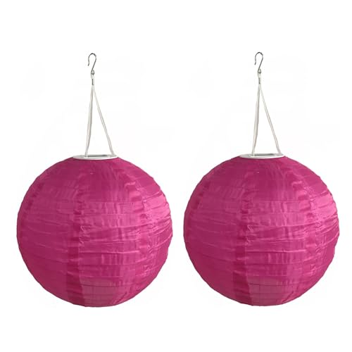 Solar Lampions außen Wetterfest, Solar Led Laterne Wasserdicht Warmweiß Nylon Hängende Gartenlaterne, Lampions Outdoor, Solarlampions für Draußen Garten Terrasse Hof Hochzeit (30cm/2pcs/HotPink) von Yeehliny