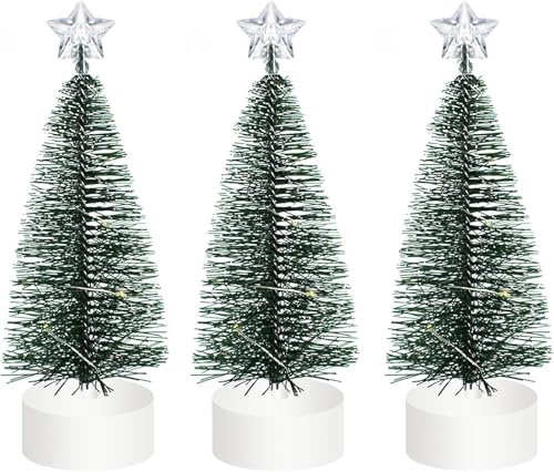 Tisch Weihnachtsbaum mit Leuchten, Mini Weihnachtsbaum mit LED Lichterketten, Mini Tannenbaum mit mit Knopfbatterien, Künstlich Kleine Weihnachtsbaum Weihnachtsfeier Dekoration (Warmes Licht/3PCS) von Yeehliny