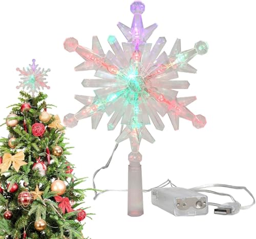 Weihnachtsbaumspitze Schneeflocken Glitzernd Baumspitze für Weihnachtsbaum Snowflake Weihnachtsbaum Stern Spitze Christbaumspitze Weihnachtsbaumschmuck Topper Lichter Weihnachtsdekoration (Bunt) von Yeehliny