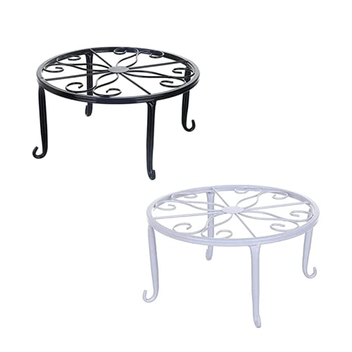 Yeehliny 2 Stück Blumenständer Metall Blumenhocker Outdoor Blumentopfständer Pflanzenständer Retro Blumentopfhalter Metall Ständer Pflanzgefäß Topfgestell für Innen und Außenbereiche (Schwarz+Weiß) von Yeehliny