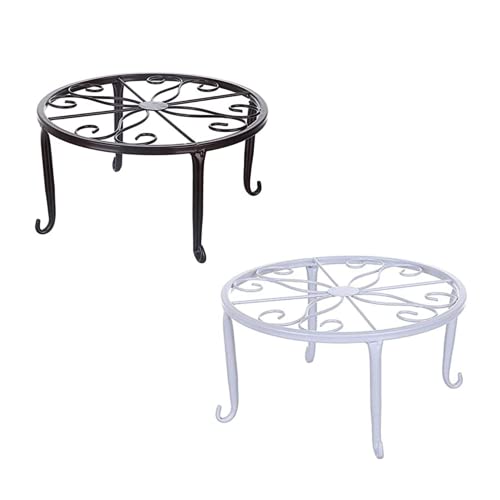 Yeehliny 2 Stück Blumenständer Metall Blumenhocker Outdoor Blumentopfständer Pflanzenständer Retro Blumentopfhalter Metall Ständer Pflanzgefäß Topfgestell für Innen und Außenbereiche (Braun+Weiß) von Yeehliny