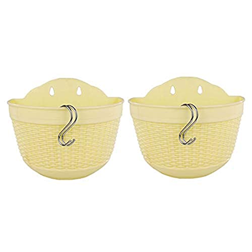Yeehliny 2er-Set Wandampel Blumenkasten Kunststoff Hängender Blumentopf zum Aufhängen Hängetöpfe Wand Pflanztopf Balkontopf Plastik Übertopf mit S Haken Pflanzen Wanddekoration (Gelb) von Yeehliny