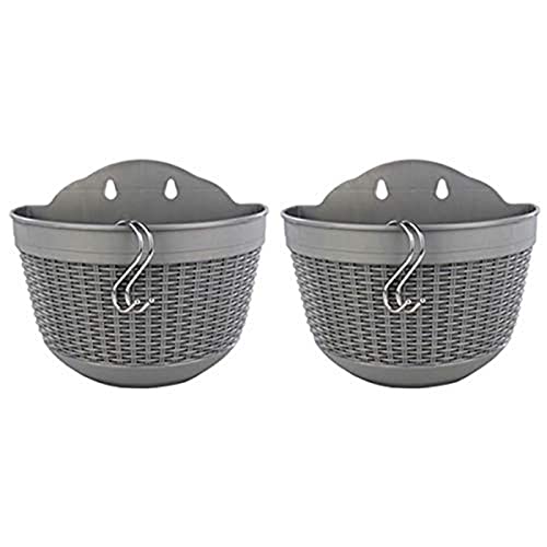 Yeehliny 2er-Set Wandampel Blumenkasten Kunststoff Hängender Blumentopf zum Aufhängen Hängetöpfe Wand Pflanztopf Balkontopf Plastik Übertopf mit S Haken Pflanzen Wanddekoration (Grau) von Yeehliny