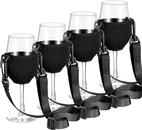 Yeehliny 4 Stück Weinglashalter Zum Umhängen Tragbare Weinglas Halterung zum Umhängen Becherhalter Verstellbarer Wine Glass Holder für Weihnachten Geburtstag Hochzeit Party (Schwarz/Mittel/20CM) von Yeehliny