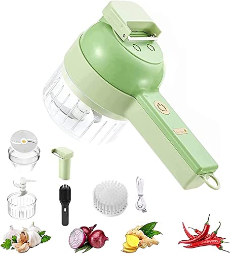 Yeehliny 4 in 1 Tragbare USB Elektrische Gemüseschneider Zerkleinerer Manuell Zwiebelwürfel Knoblauchhacker Multifunktions Gemüse Obstschneider für Knoblauch Chili Zwiebeln Sellerie (1PC) von Yeehliny