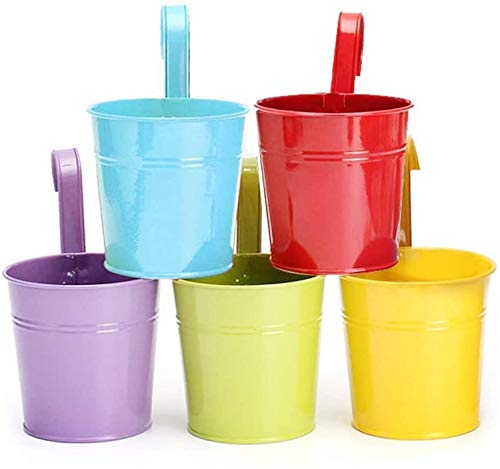 Yeehliny 5er Set Hängetopf Blumentopf Pflanztopf Übertopf mit Haken Eisenblech Blumentopf Vase Balkon Garten,Blumentopf zum Aufhänger,Eisen Hängeblumentöpfe, Übertopf mit Haken (L:16CM) von Yeehliny