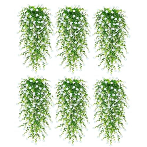 Yeehliny 6 Stück Hängepflanze Künstlich Hängend Blumen Kunstpflanze Hängend Wie Echt UV-beständig Kunstblumen Plastikblumen für Indoor Outdoor Balkon Hochzeit Garten Wanddeko 76CM (Weiß) von Yeehliny