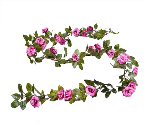 Yeehliny Blumengirlande Rosengirlande Künstliche Blumen Hängen Reben Rose Hängende Girlande Seidenblumen im Freien Hängend Kunstblumen Deko für Hochzeit Party Wand Garten 2.1 M (Hot Rosa) von Yeehliny