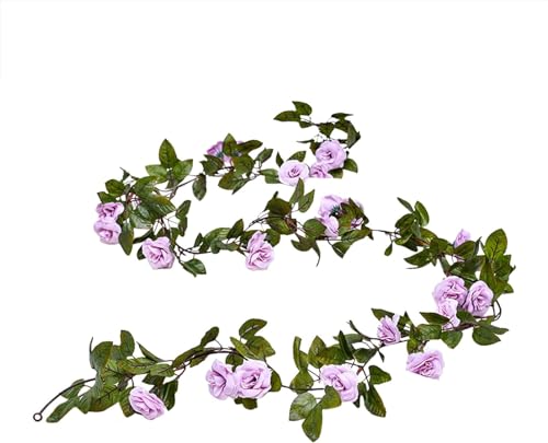 Yeehliny Blumengirlande Rosengirlande Künstliche Blumen Hängen Reben Rose Hängende Girlande Seidenblumen im Freien Hängend Kunstblumen Deko für Hochzeit Party Wand Garten 2.1 M (Lila) von Yeehliny