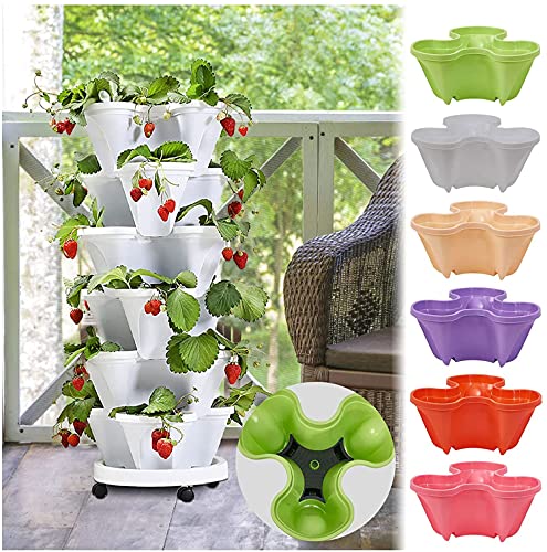 Yeehliny Blumentopf Säulentopf stapelbar, Kräuter Topf mit Untersetzer, Kunststoff Pflanztöpfen Kräutergarten Pflanzgefäß für Erdbeere, Kräuter, Blumen und Gemüse (3PCS-Beige) von Yeehliny