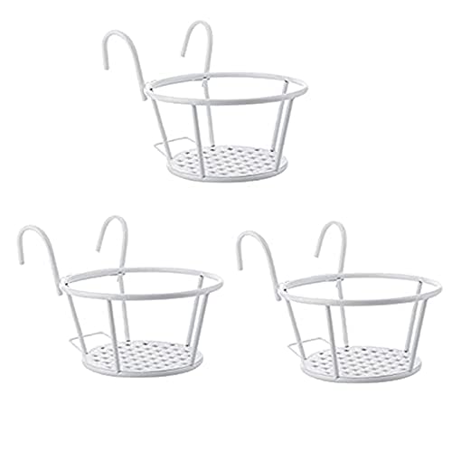 Yeehliny Blumentopfhalter Hohle Blumentopfhalter Pflanzen Blumenregal aus Eisen Hängeländer Pflanzgefäße Topfbügel Runde Pflanzkörbe Blumenständer Regal für Außenzaun Balkon Geländer 3PCS (02#/White) von Yeehliny