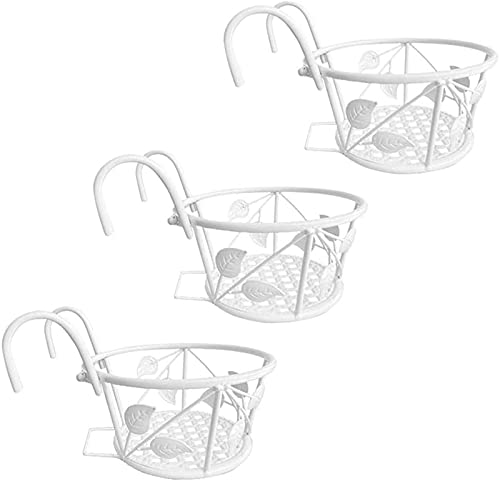 Yeehliny Blumentopfhalter Hohle Blumentopfhalter Pflanzen Blumenregal aus Eisen Hängeländer Pflanzgefäße Topfbügel Runde Pflanzkörbe Blumenständer Regal für Außenzaun Balkon Geländer 3PCS (03#/White) von Yeehliny