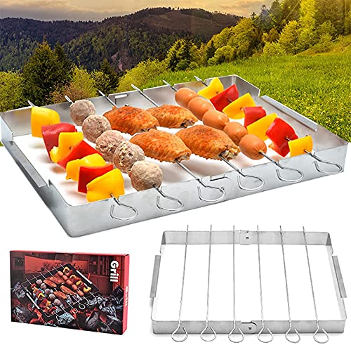 Yeehliny Grillspieße Edelstahl,Grill-Zubehör,Fleischspieße, Schaschlikspieße,Grillspieße mit Halterung, Wiederverwendbare Edelstahlgrill für Camping Outdoor Garten Kochen Wandern Picknick (25x35cm) von Yeehliny