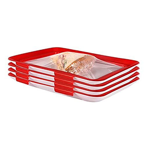 Yeehliny Hochwertige Konservierungsschale für Lebensmittel Clever Tray Frischhalte Set Food Preservation Tray Aufschnittboxen Frischhaltedose Stapelbar Vorratsbehälter Set Küchenhelfer 4Pcs (Rot) von Yeehliny