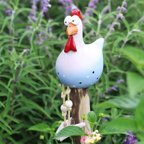 Yeehliny Keramik Huhn Gartendeko, Tierfigur Gartenstecker Keramikfigur Handarbeit Ornament, Gartendekoration Huhns Dekoration Hähnchenhof Gartenfigur Gartenstecker Wetterfest (Blau) von Yeehliny