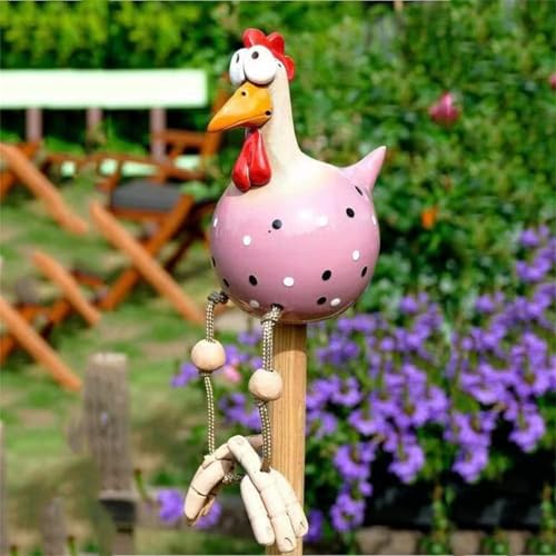 Yeehliny Keramik Huhn Gartendeko, Tierfigur Gartenstecker Keramikfigur Handarbeit Ornament, Gartendekoration Huhns Dekoration Hähnchenhof Gartenfigur Gartenstecker Wetterfest (Rosa) von Yeehliny