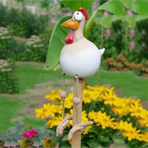 Yeehliny Keramik Huhn Gartendeko, Tierfigur Gartenstecker Keramikfigur Handarbeit Ornament, Gartendekoration Huhns Dekoration Hähnchenhof Gartenfigur Gartenstecker Wetterfest (Weiß) von Yeehliny