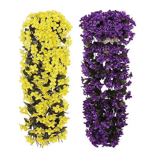 Yeehliny Künstlich Hängende Blumen, Blauregen Efeublumen Künstlicher Hängender Glyzinien, Kunstblumen Veilchen Hgende Blumen Hängeblumen Für Hochzeit Garten Wand Party Home Dekor 70CM (Gelb+Lila) von Yeehliny