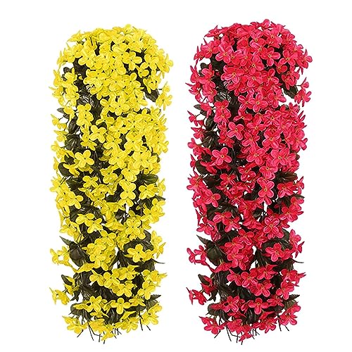 Yeehliny Künstlich Hängende Blumen, Blauregen Efeublumen Künstlicher Hängender Glyzinien, Kunstblumen Veilchen Hgende Blumen Hängeblumen Für Hochzeit Garten Wand Party Home Dekor 70CM (Gelb+Rot) von Yeehliny