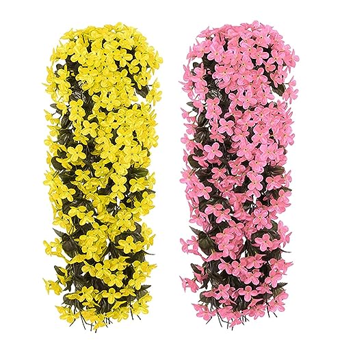 Yeehliny Künstlich Hängende Blumen, Blauregen Efeublumen Künstlicher Hängender Glyzinien, Kunstblumen Veilchen Hgende Blumen Hängeblumen Für Hochzeit Garten Wand Party Home Dekor 70CM (Gelb+Rosa) von Yeehliny