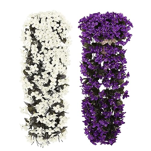 Yeehliny Künstlich Hängende Blumen, Blauregen Efeublumen Künstlicher Hängender Glyzinien, Kunstblumen Veilchen Hgende Blumen Hängeblumen Für Hochzeit Garten Wand Party Home Dekor 70CM (Weiß+Lila) von Yeehliny