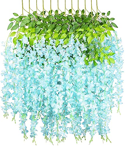 Yeehliny Künstlich hängende Blumen, Blauregen Seidenblumen,hängende Dekoration Garland Seide Blumen für Party Home Dekoration Hochzeiten, 110 cm, 12 stück (Blau) von Yeehliny