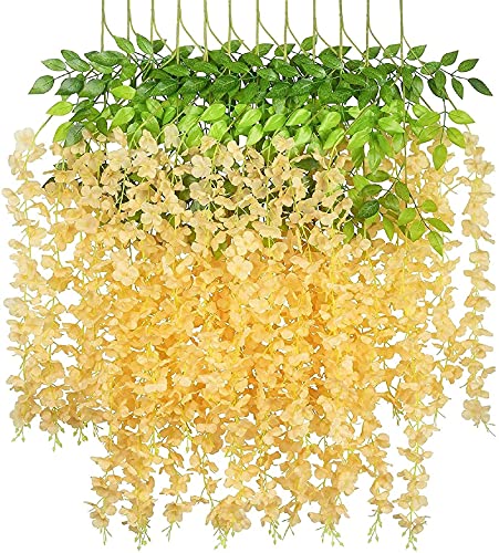 Yeehliny Künstlich hängende Blumen, Blauregen Seidenblumen,hängende Dekoration Garland Seide Blumen für Party Home Dekoration Hochzeiten, 110 cm, 12 stück (Champagner) von Yeehliny