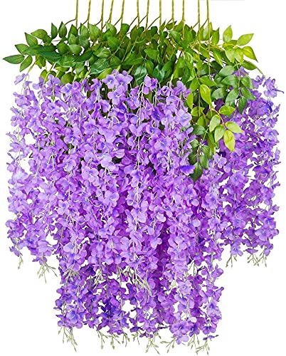 Yeehliny Künstlich hängende Blumen, Blauregen Seidenblumen,hängende Dekoration Garland Seide Blumen für Party Home Dekoration Hochzeiten, 110 cm, 12 stück (Lila) von Yeehliny