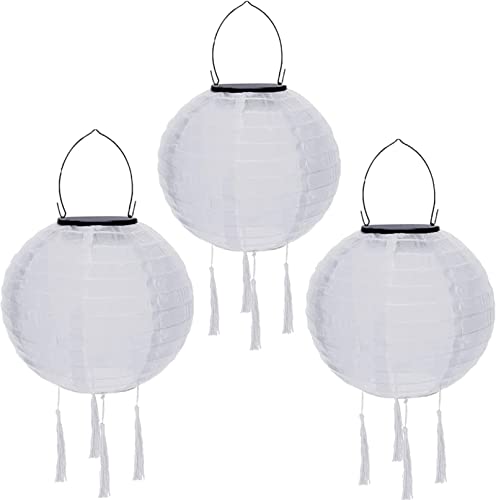 Yeehliny Lampions Außen Wetterfest Solar Laterne Solarlampen Lampenschrimp Außenlaternen 20cm Solar LED Laterne Wasserdicht Nylon Hängende Gartenlaterne Solar Lampion Solarbeleuchtung (3PCS/Weiß) von Yeehliny