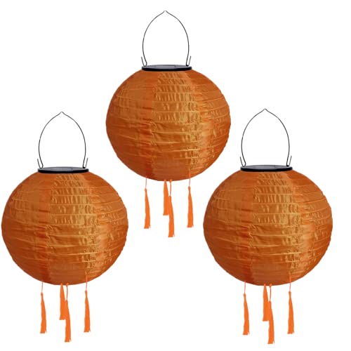 Yeehliny Lampions Außen Wetterfest Solar Laterne Solarlampen Lampenschrimp Außenlaternen 20cm Solar LED Laterne Wasserdicht Nylon Hängende Gartenlaterne Solar Lampion Solarbeleuchtung (3PCS/Orange) von Yeehliny