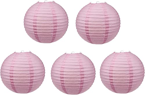 Yeehliny Lampions Rund Lampenschirm Papier Laterne PapierlampionPapierlaternen zum Hängen Dekorationen Lampenschirm Deko für Party Garten Hochzeit Dekoration (5 Stück/20cm/Hell-Pink) von Yeehliny