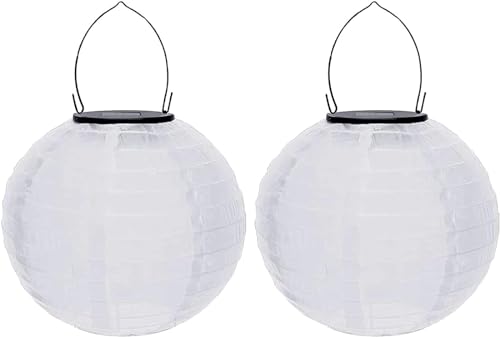 Yeehliny Lampions Solar Außen Weiß, Wasserdicht Nylon Gartenlaterne, Led Solar Lampions Hängend für Außen Lampingions Outdoor Papierlaterne für Garten Hof Terrasse Hochzeit Fest Deko (20cm/2 Stück) von Yeehliny