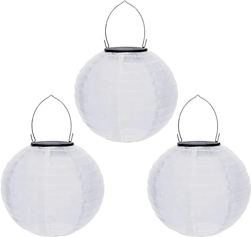 Yeehliny Lampions Solar Außen Weiß, Wasserdicht Nylon Gartenlaterne, Led Solar Lampions Hängend für Außen Lampingions Outdoor Papierlaterne für Garten Hof Terrasse Hochzeit Fest Deko (20cm/3 Stück) von Yeehliny