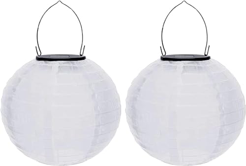 Yeehliny Lampions Solar Außen Weiß, Wasserdicht Nylon Gartenlaterne, Led Solar Lampions Hängend für Außen Lampingions Outdoor Papierlaterne für Garten Hof Terrasse Hochzeit Fest Deko (25cm/2 Stück) von Yeehliny