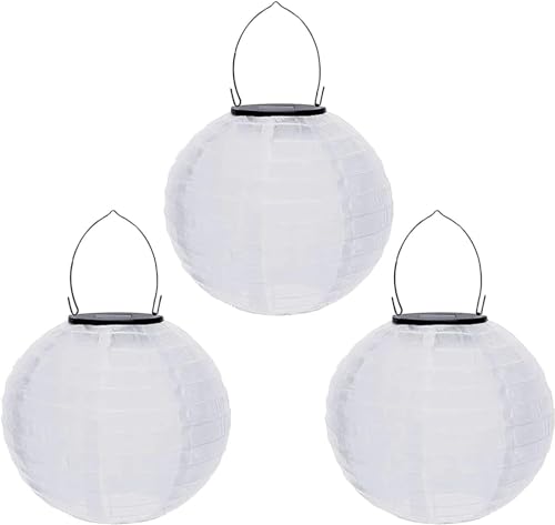 Yeehliny Lampions Solar Außen Weiß, Wasserdicht Nylon Gartenlaterne, Led Solar Lampions Hängend für Außen Lampingions Outdoor Papierlaterne für Garten Hof Terrasse Hochzeit Fest Deko (25cm/3 Stück) von Yeehliny