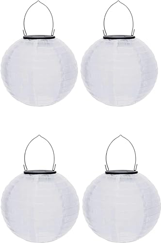 Yeehliny Lampions Solar Außen Weiß, Wasserdicht Nylon Gartenlaterne, Led Solar Lampions Hängend für Außen Lampingions Outdoor Papierlaterne für Garten Hof Terrasse Hochzeit Fest Deko (25cm/4 Stück) von Yeehliny