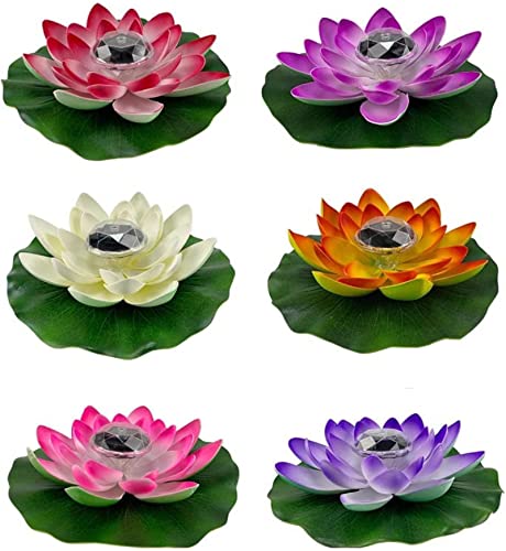 Yeehliny Lotusblüten-Licht, künstliche schwimmende Lotusblumen, Solar-Licht, Solar Lotusblüte, Pool-Licht, Schwimmender Künstlicher Lotus Laterne, Solarleuchte, Teich Dekoration (6PCS) von Yeehliny