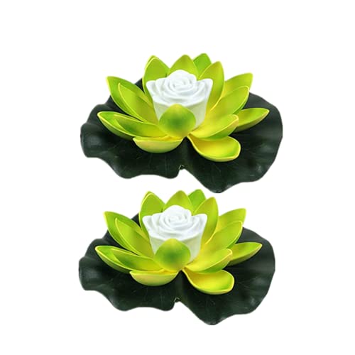 Yeehliny Schwimmende Lotuslichter, LED Wasserdichte Solar Seerosen Schwimmende solarleuchten Lotusblumen-Nachtlampe Lotusblüte Lotusblatt Teichlicht für Pool Teich Garten Deko (18CM-2PC-Grün) von Yeehliny