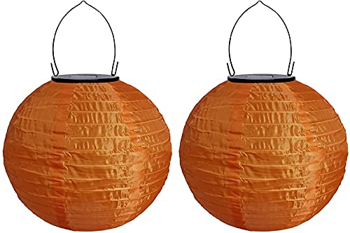 Yeehliny Solar Lampions Außen Wetterfest Solar LED Laterne Wasserdicht Nylon Garten Laterne Solarlaterne für außen Hängend Solarlampiongs Runder Lampenschirm Garten Deko Außendeko (20cm/2PCS/Orange) von Yeehliny